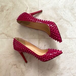 Christian Louboutin Pigalle Spikes 100 Pointed Toe Pink Leather Pumps Heels 6.5